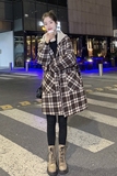 现货加棉冬装针织帽格子中长款呢大衣女1538258P185控268，女装毛呢外套，浙宝153