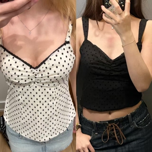 小海鸥2026春夏季美式Y2K甜美花边波点v领背心吊带女无袖打底上衣