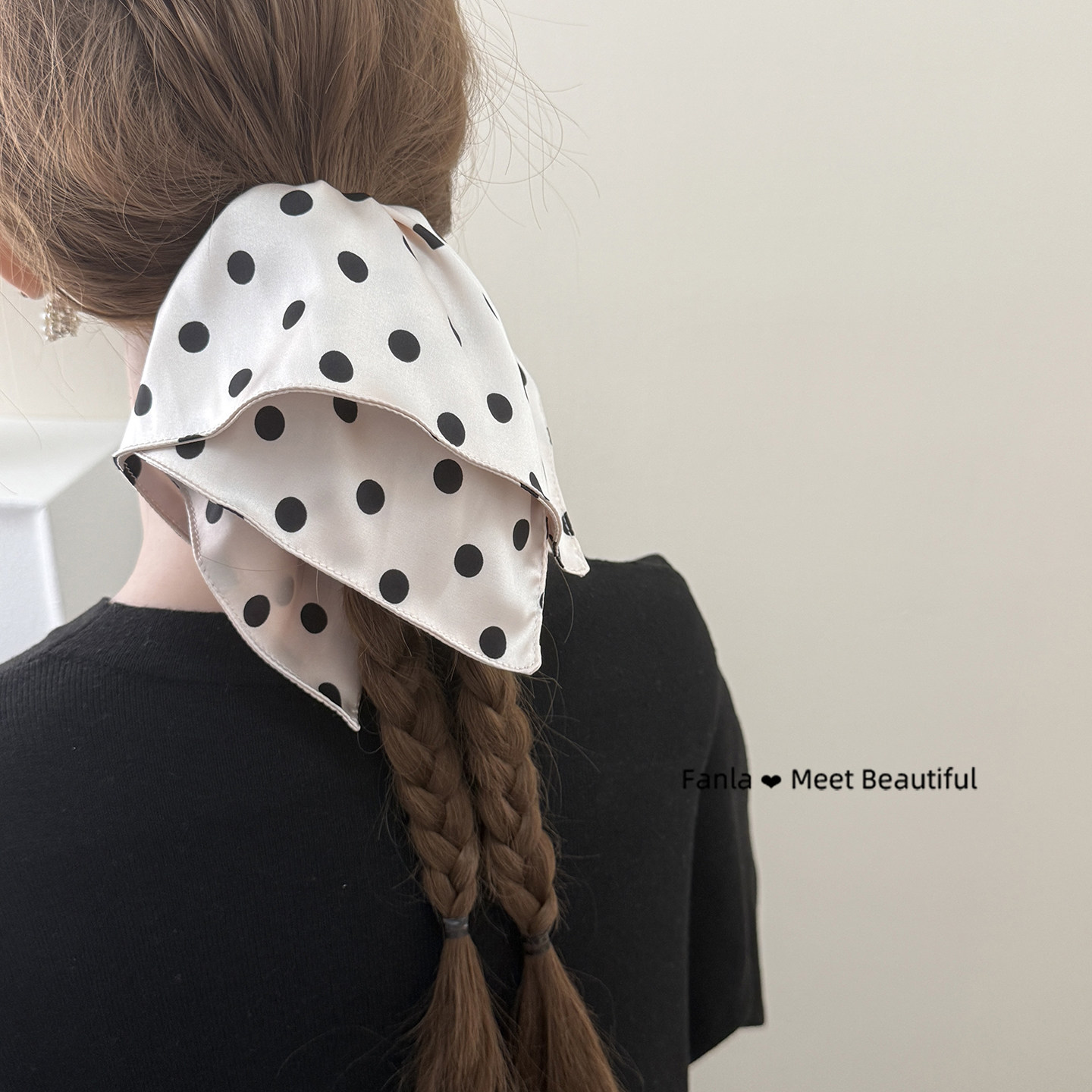 范拉手作法式复古高级感波点方巾大肠发圈温柔气质慵懒马尾头饰品