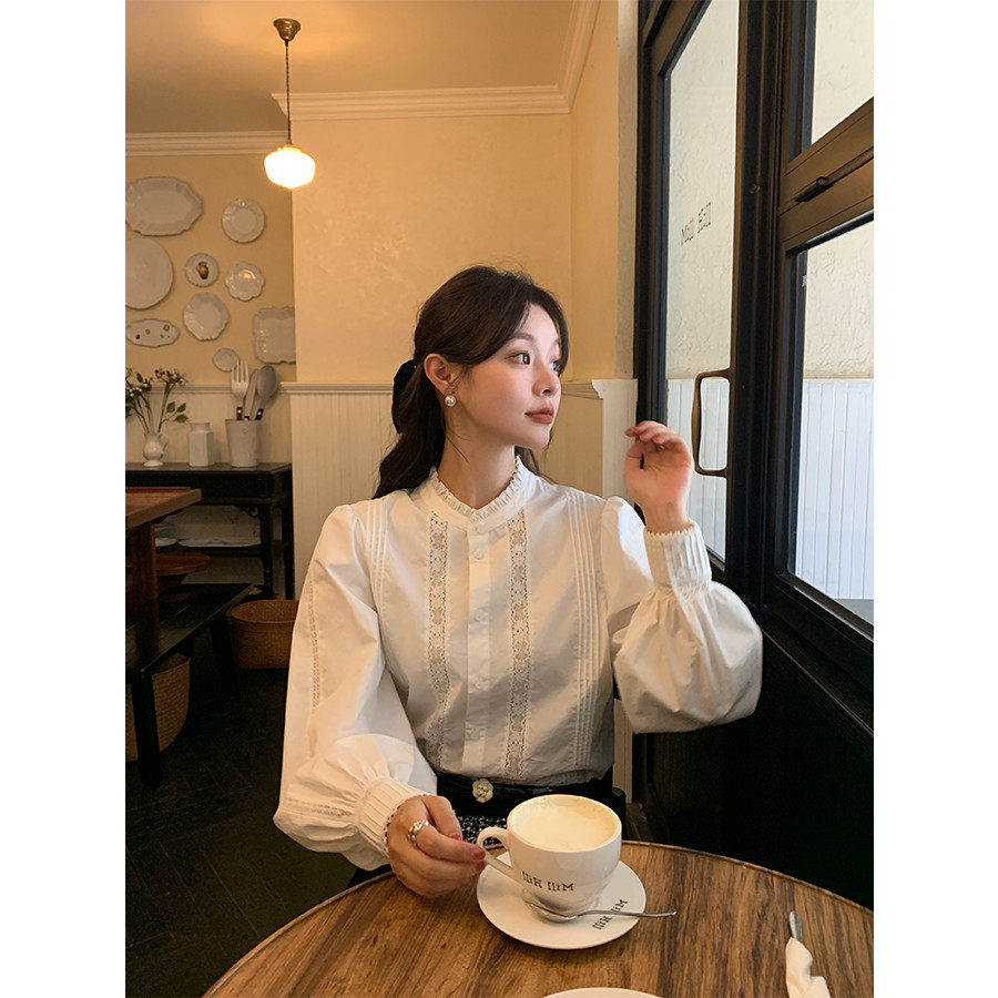 宫廷风蕾丝花边衬衣长袖衬衫女