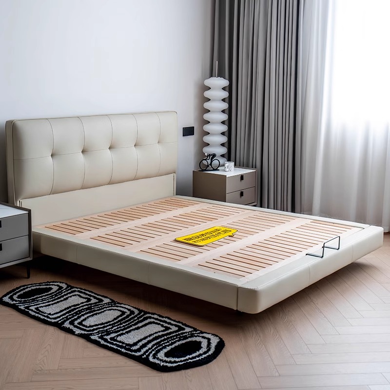 进口真皮全实木框架奶油风