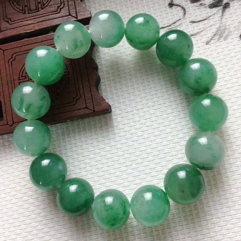 非洲翡翠冰种飘花圆珠手链卡13mm天然玉石非洲翠珠链精美通用手串