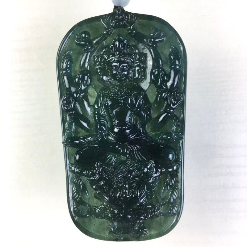 天然危料翡翠a货冰种蓝水观音吊坠生肖八大守护神之千手观音挂件