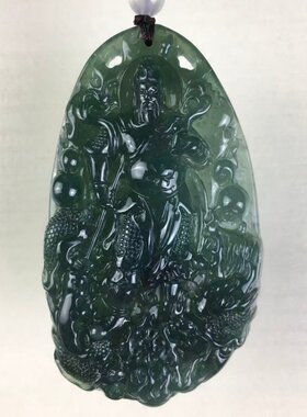 天然危料翡翠a货冰蓝水武财神关公吊坠义薄云天关云长关二爷挂件