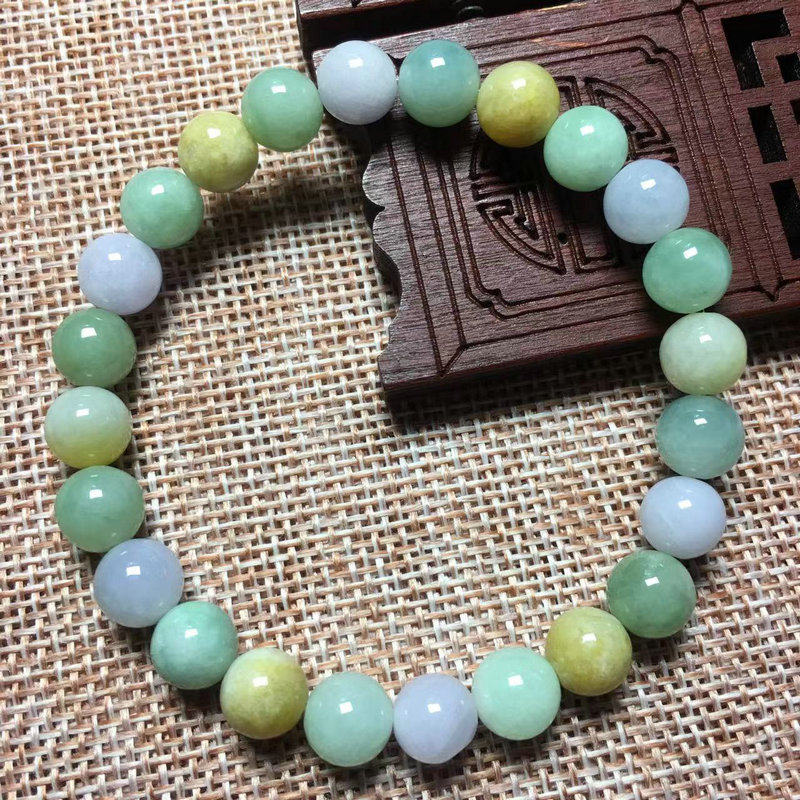 缅甸翡翠手串手工编织三彩莲花