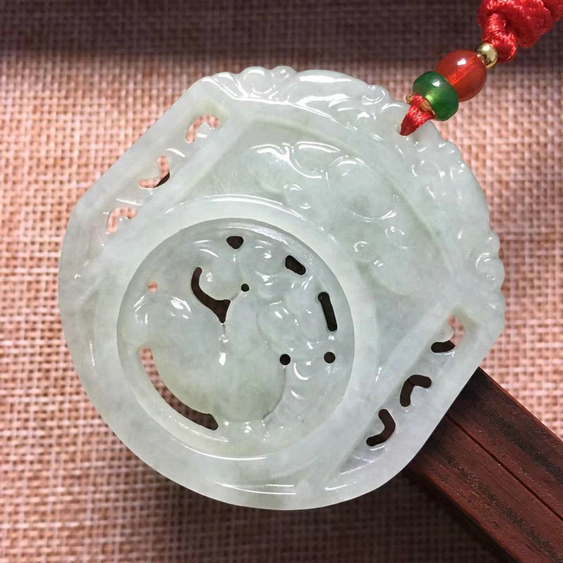 缅甸翡翠a货时来运转招财貔貅吊坠双面镂空上古神兽貔貅挂件玉佩