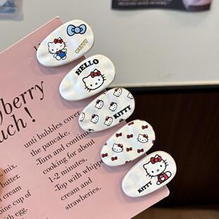 可爱甜美珍珠白KT猫椭圆发夹卡通少女ins风百搭刘海夹网红发卡