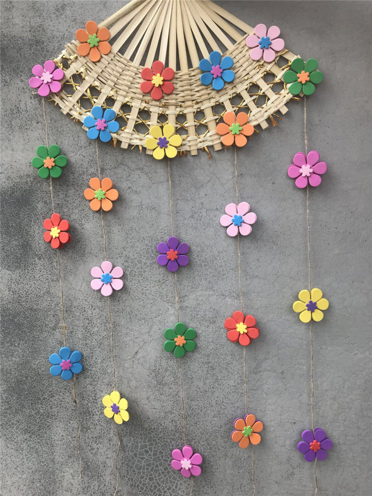 幼儿园小学教室走廊创意吊饰墙面装饰竹编扇子民族风手工diy