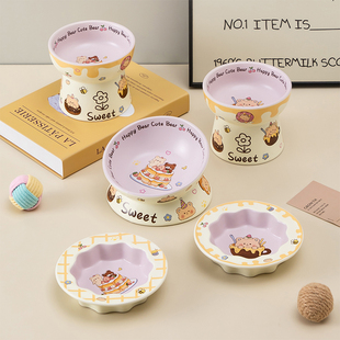 陶瓷猫碗猫咪饭碗猫粮碗狗碗狗食盆喝水碗高脚保护颈椎宠物碗套装