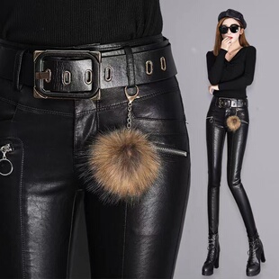 感高腰翘臀潮哑光显瘦加厚秋冬打底长裤 PU皮裤 女外穿加绒紧身性