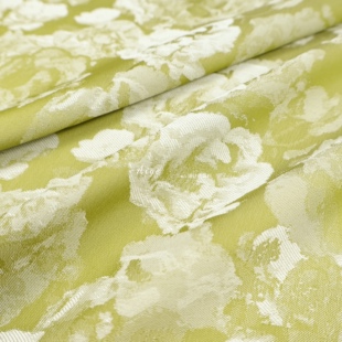 光泽柔软垂坠 黄绿色仿真丝暗纹玫瑰提花布料衬衫旗袍汉服面料diy