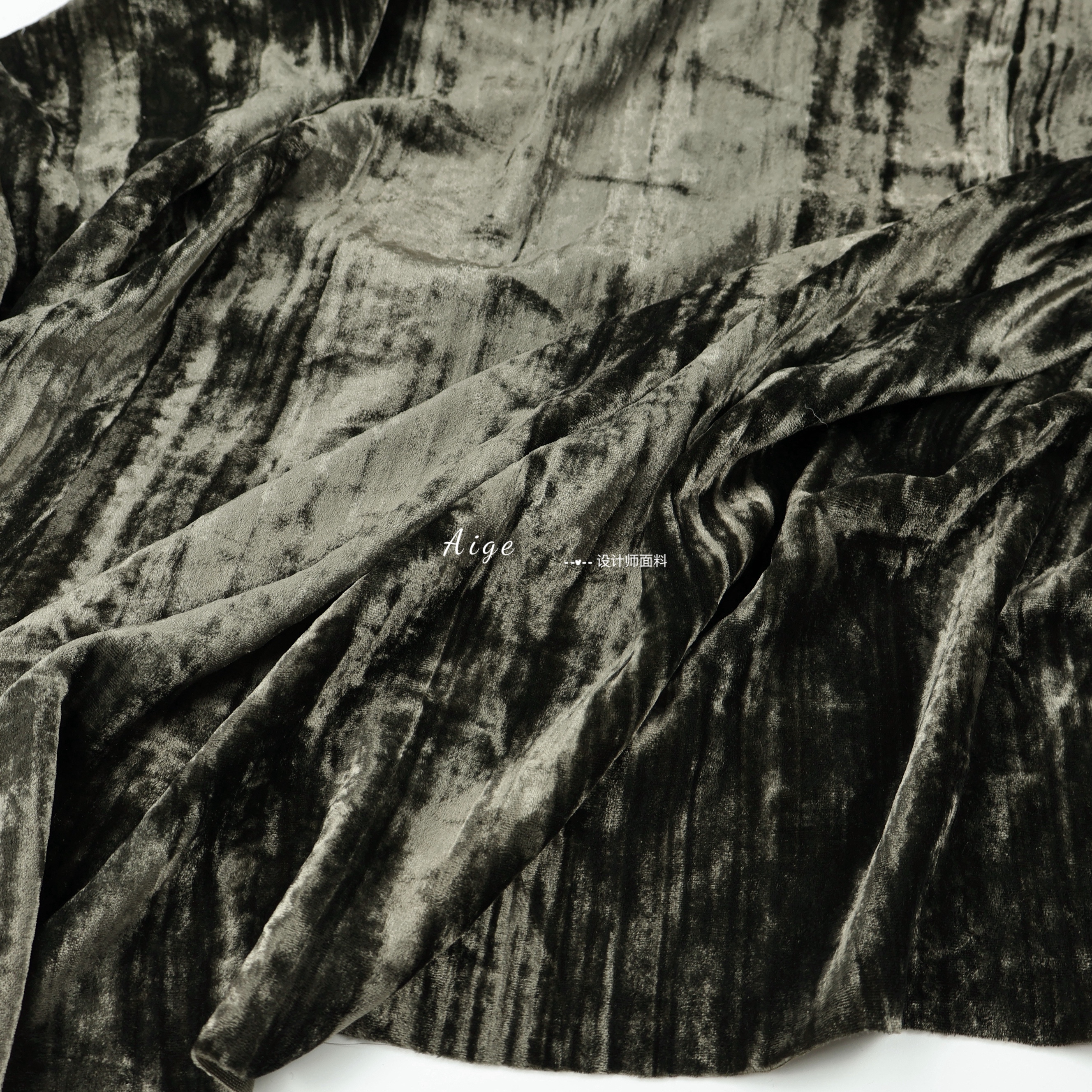 光泽垂感 灰绿色真丝涤棉条纹褶皱天鹅绒金丝绒布料旗袍汉服面料