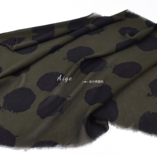 垂感微透 深绿色不规则大波点印花加厚纯棉乔其纱面料衬衣裙布料