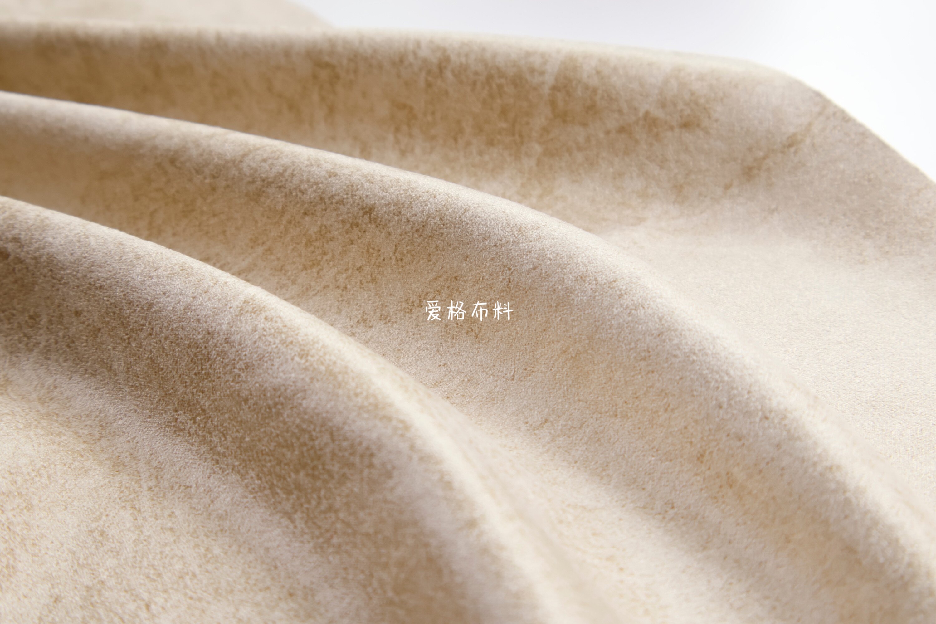 弹力垂感 浅杏色扎染印花麂皮绒布料春秋汉服衬衫半裙设计师面料