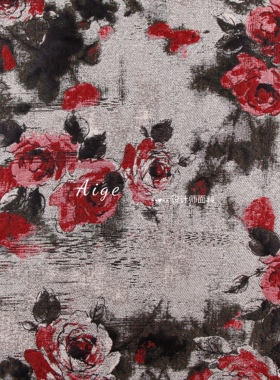 硬挺廓形 灰色系古风晕染玫瑰提花面料套装连衣裙旗袍设计师布料