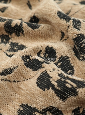 软糯垂感 uwang咖色花朵雪尼尔提花面料套装连衣裙旗袍裙子布料