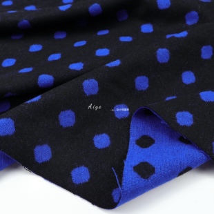 薄款双面 黑色宝蓝色波点提花双层可剥羊毛呢毛料面料西装裙布料