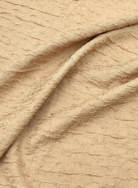 弹力垂感 棕黄色微光泽双层立体褶皱肌理设计师面料连衣裙布料diy