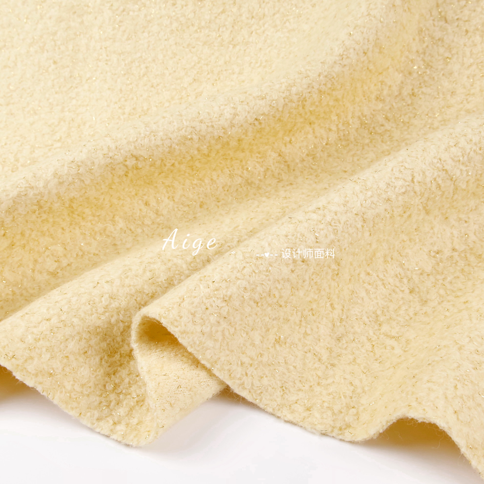 进口 香槟色织金洒金加厚圈圈针织羊毛毛料面料冬天大衣外套布料