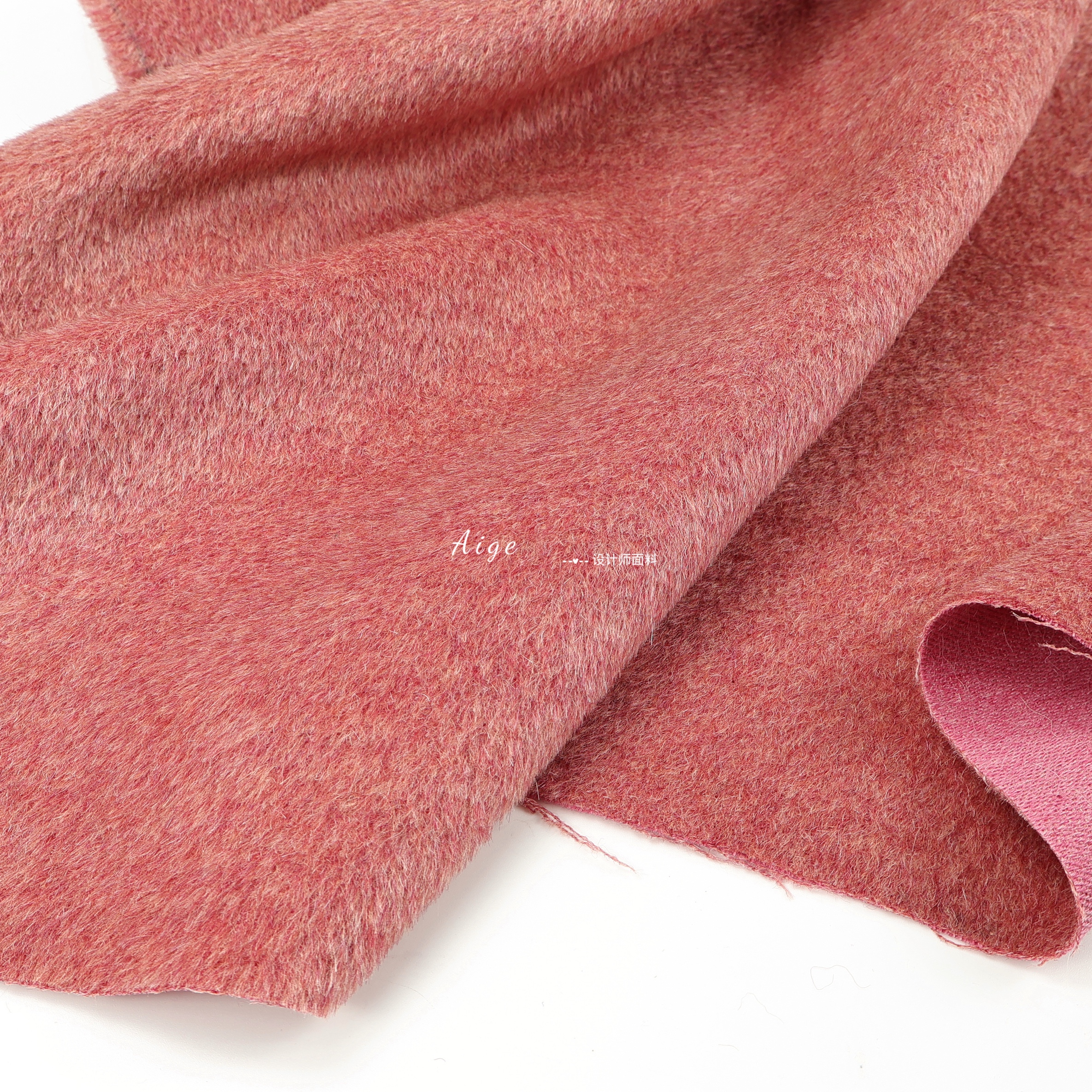 进口 桃粉色花纱混色苏力羊驼毛长毛羊绒羊毛面料大衣外套布料DIY