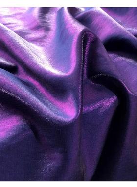 琉璃丝麻●高品质幻色紫蓝色光泽细腻垂感亚麻时装面料连衣裙布料