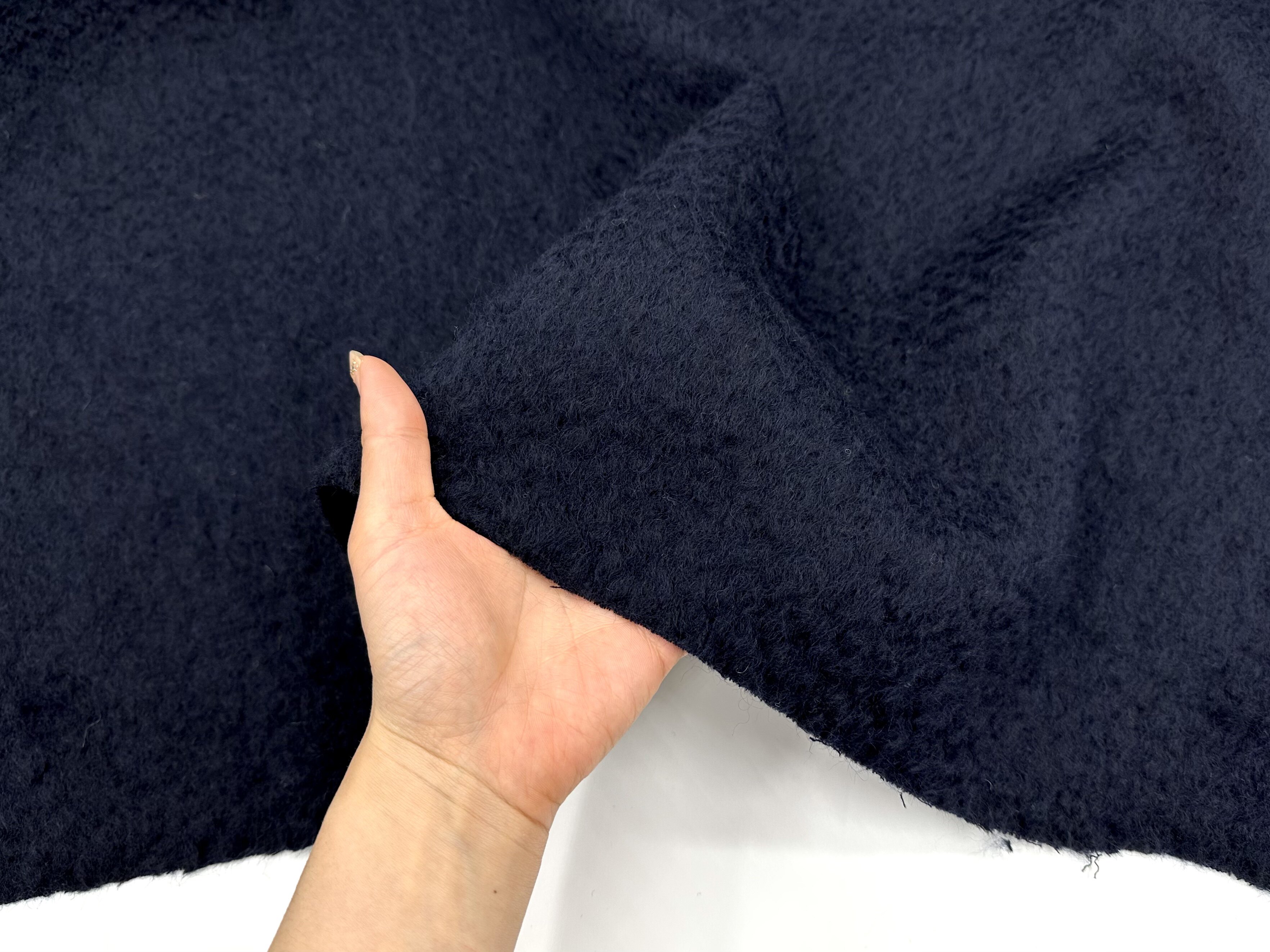 进口 深蓝色水波纹长毛羊驼毛顺毛羊毛面料秋冬大衣外套高定布料