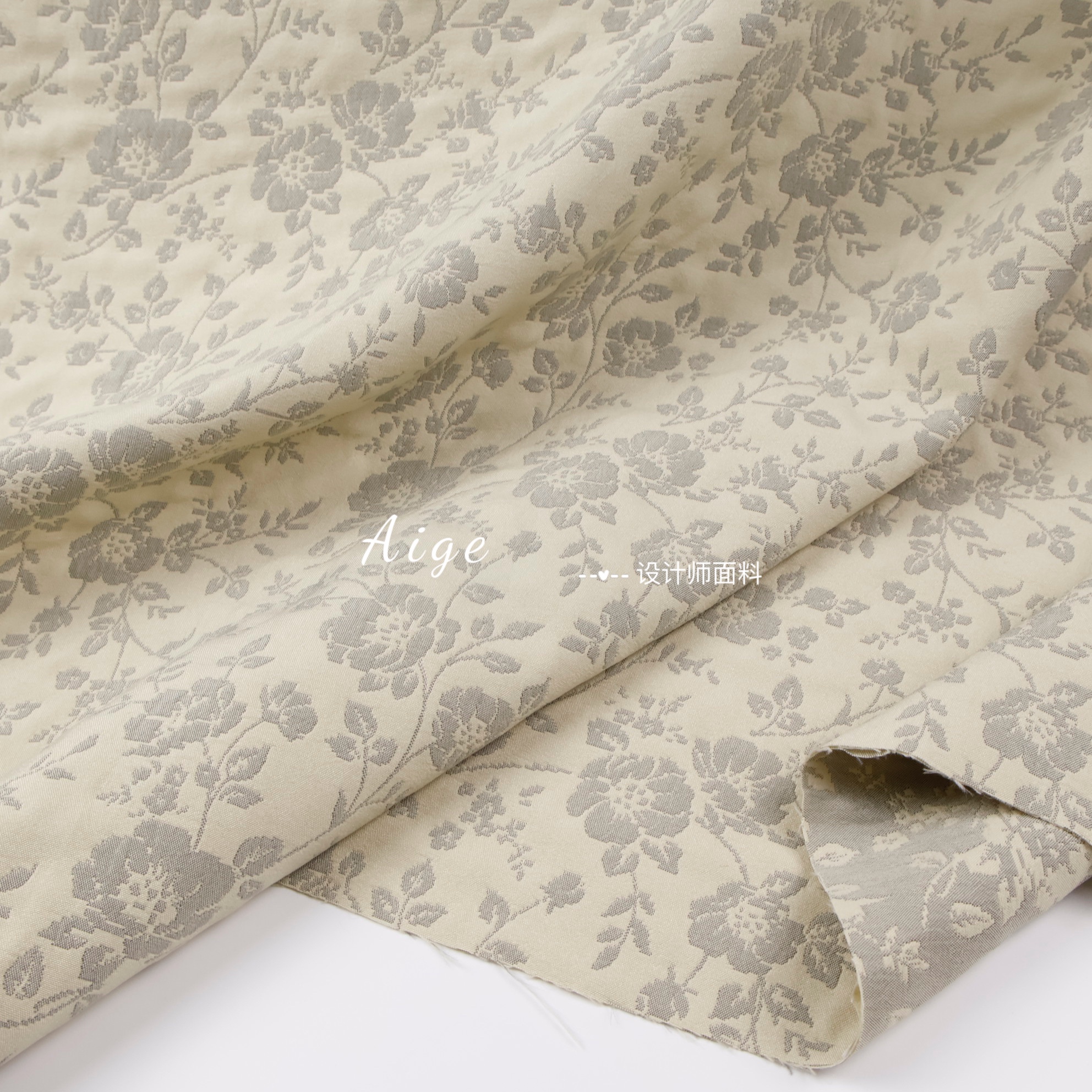 日本进口 米杏色灰色小碎花提花新中式面料套装连衣裙旗袍布料DIY