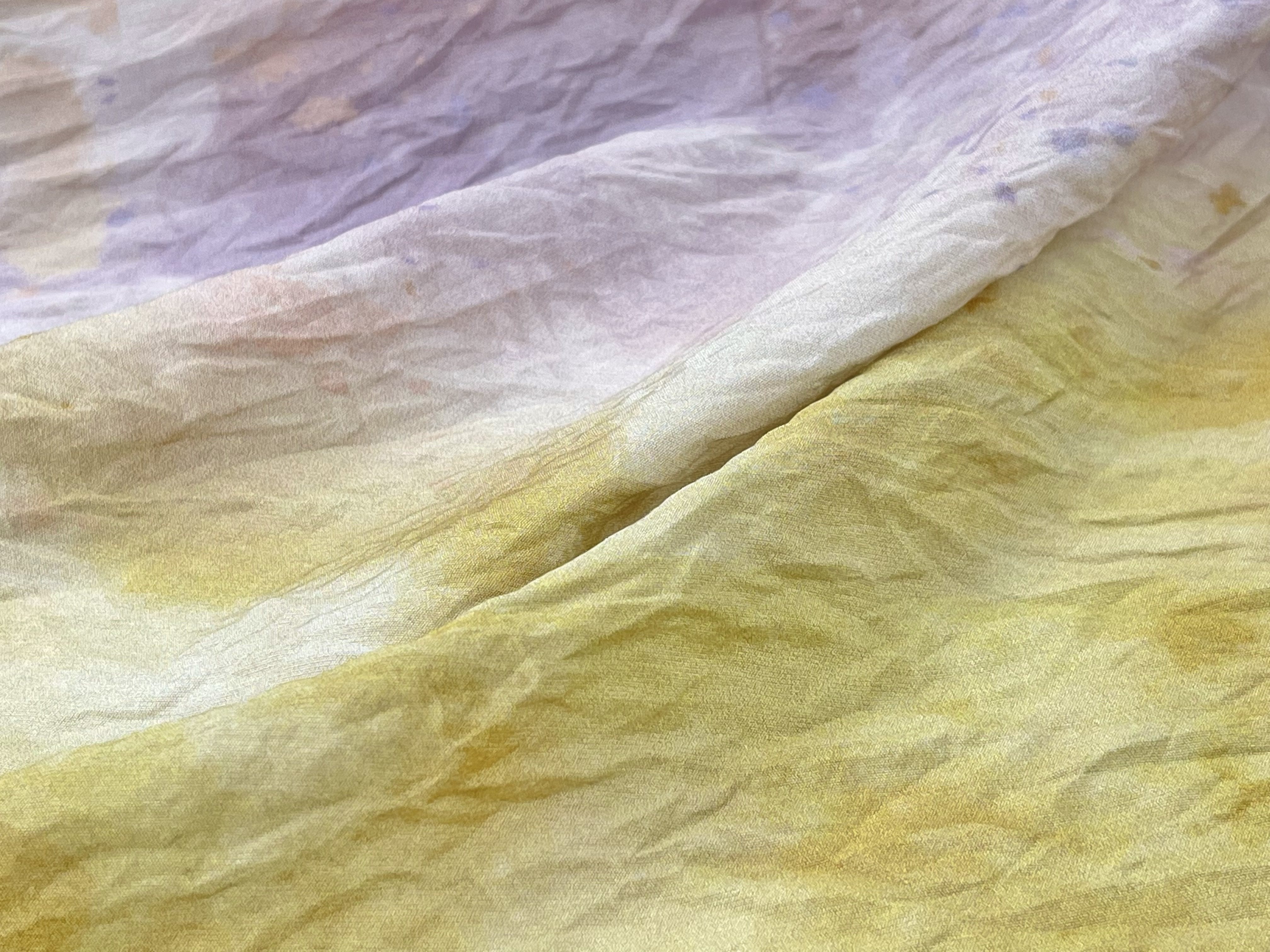 柔软亲肤 粉黄渐变晕染不规则褶皱肌理天丝麻面料连衣裙衬衫布料