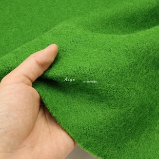 蓬松弹力 草绿色软糯绒感针织羊毛毛料毛呢面料大衣外套裙子布料