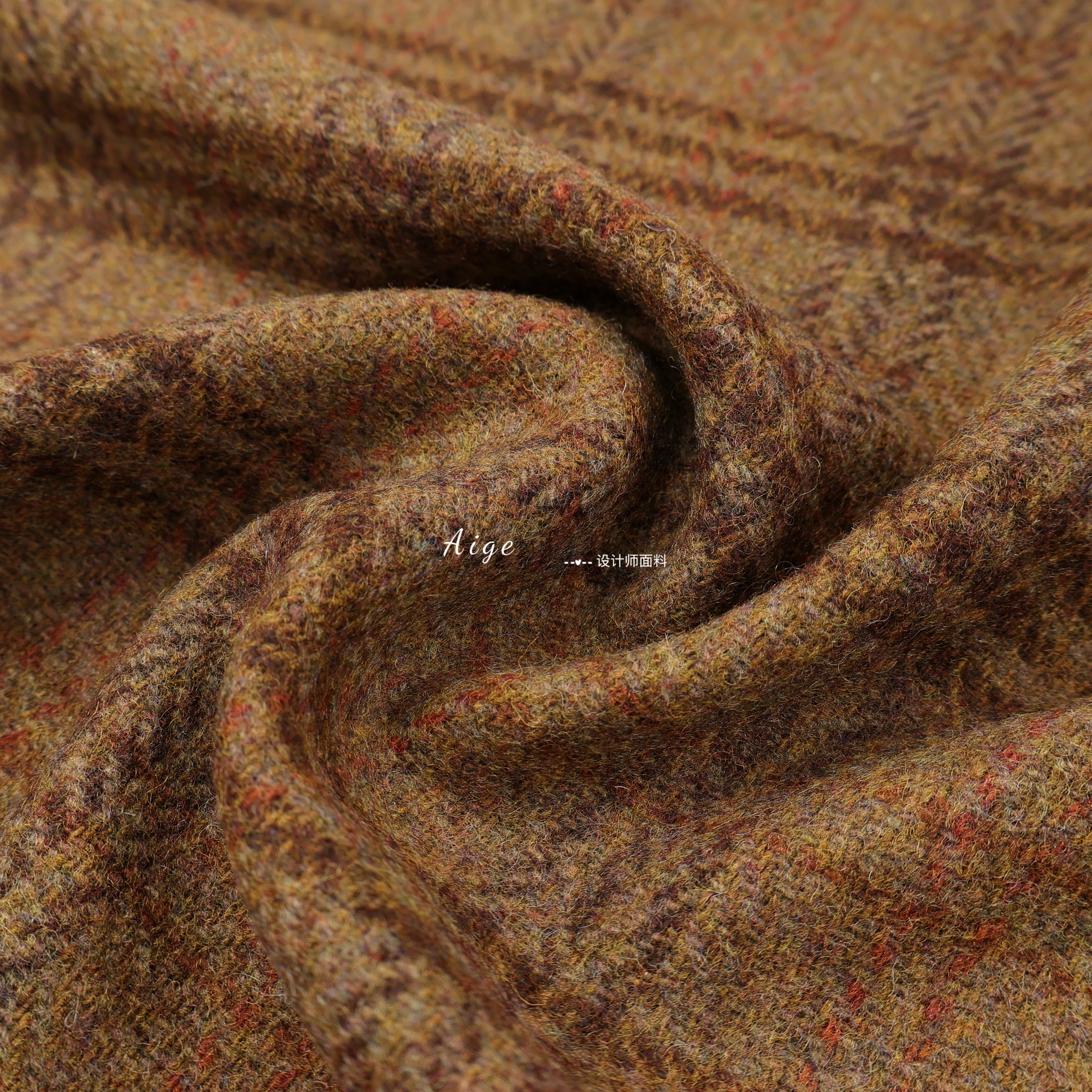 tweed 进口棕色彩纱格纹羊毛毛呢毛料面料西装大衣马甲外套裤布料