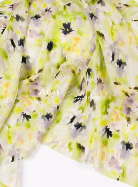 微弹力16姆米03双绉 绿色油画晕染印花双绉桑蚕丝面料真丝布料diy