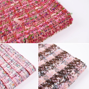 进口 粉色垂感柔软亲肤流苏编织小香风粗花呢面料套装连衣裙布料