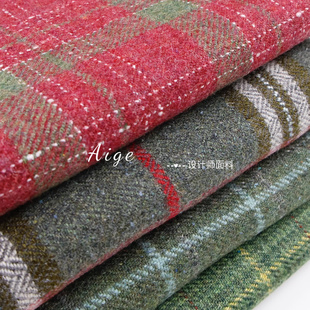 半裙布料 子彩点羊毛呢毛料面料西装 tweed进口 红色绿色圣诞风格