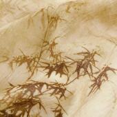 半透亲肤 旗袍布料diy 棕色竹叶印花褶皱天丝麻亚麻棉麻面料新中式