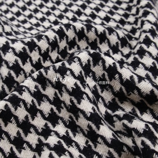 外套裙子布料 小千鸟格绵羊毛毛料毛呢面料秋季 柔软舒适 黑白经典