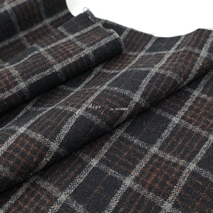 裙子布料 垂感90%wool格纹羊毛呢毛料面料西装 复古中性 黑灰色薄款