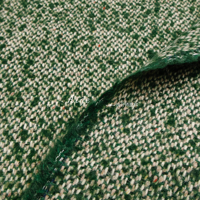 原装进口 苔藓绿彩点编织圈圈毛料羊毛布料外套风衣大衣秋冬面料