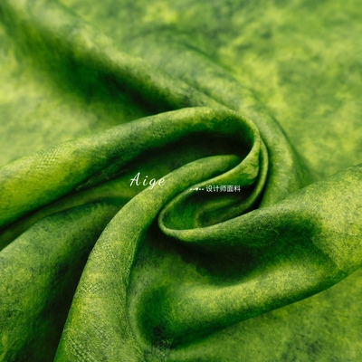 垂感亲肤 绿色炒色晕染花萝暗纹提花人丝丝麻面料衬衣旗袍裙布料