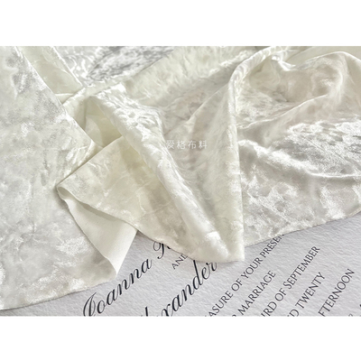 加厚柔软弹力 珍珠白光泽压褶金钻绒丝绒面料春夏裙子手工diy布料