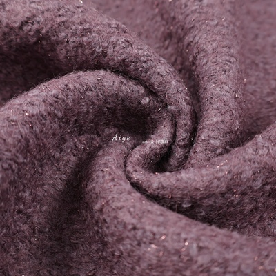 进口 深紫色细闪亮丝珍珠圈圈弹力针织羊毛毛料面料大衣外套布料