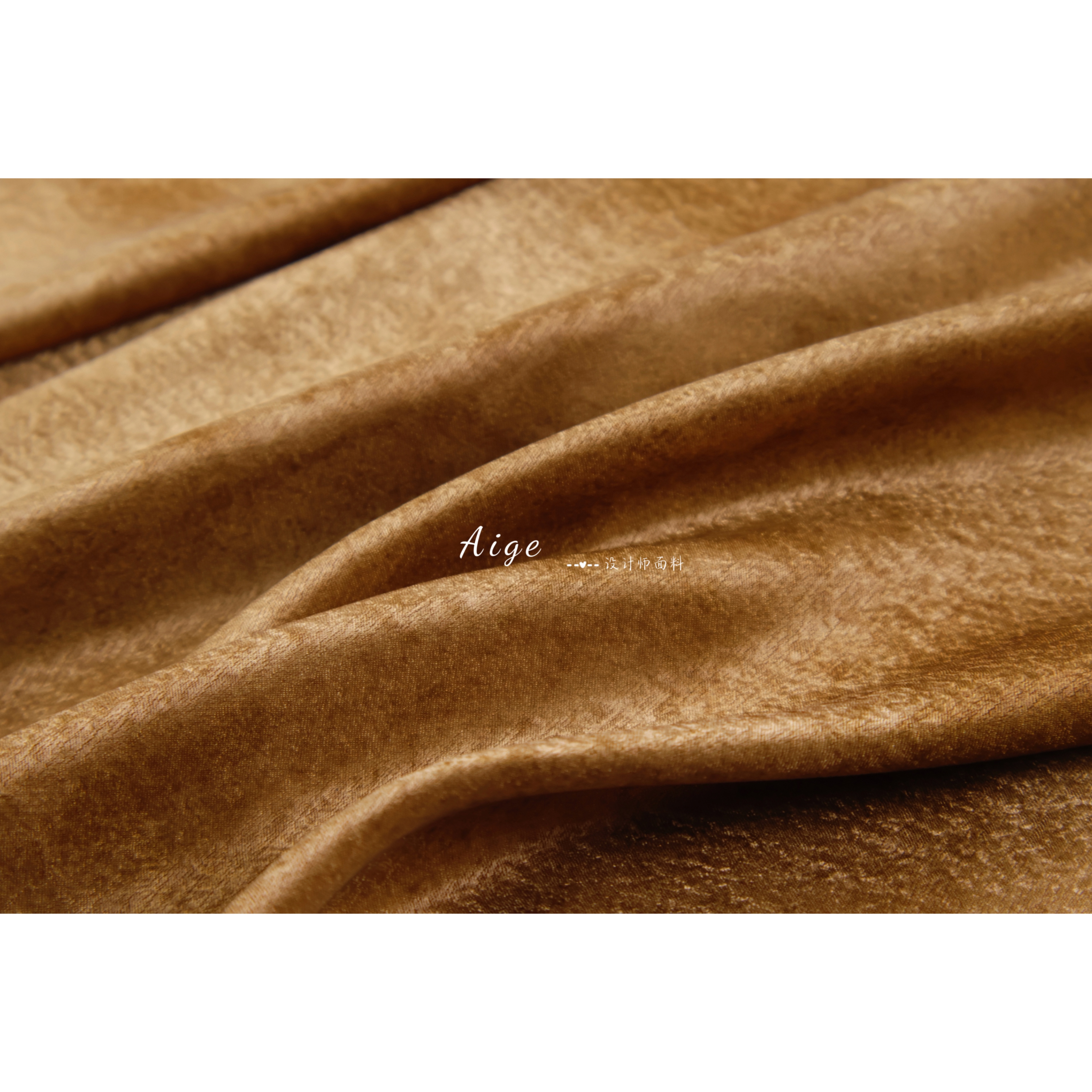 柔软垂感光泽 古铜金不规则泼墨扎染印花缎面服装面料旗袍布料diy