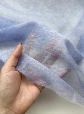 微廓半透明 蓝色超薄丝麻天丝苎麻亚麻布料衬衫纱裙汉服面料DIY