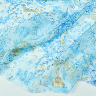 半透微筋骨 蓝色系海洋扎染印花真丝天丝亚麻桑蚕丝面料裙子布料