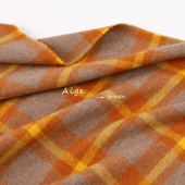 大衣外套布料DIY 橘色大格纹羊毛呢毛料面料秋冬西装 原装 进口加厚