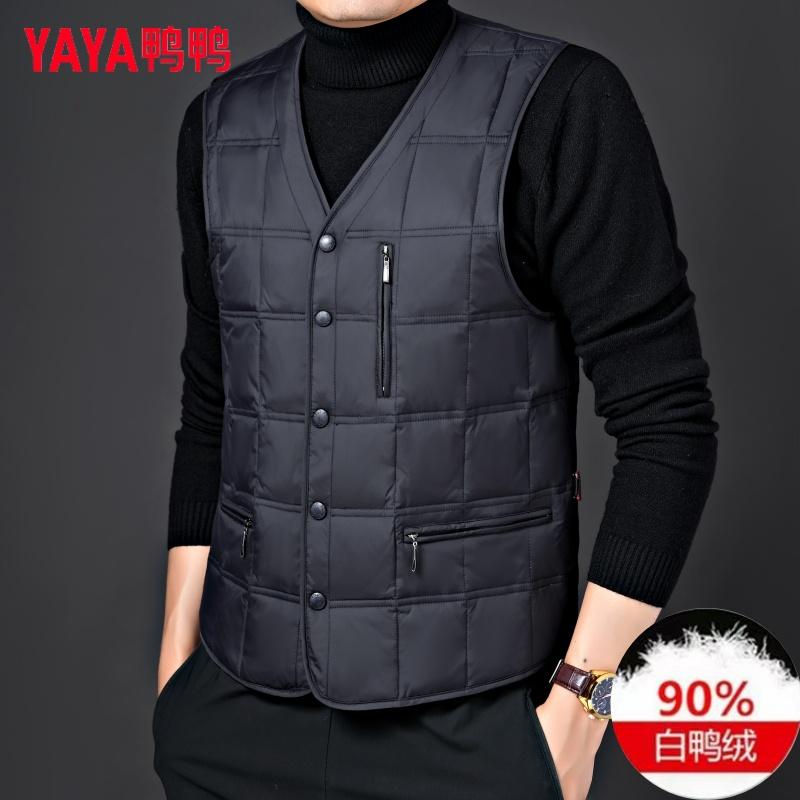 鸭鸭男士羽绒马甲多口袋爸爸秋冬季内穿坎肩V领背心中年鸭绒马夹