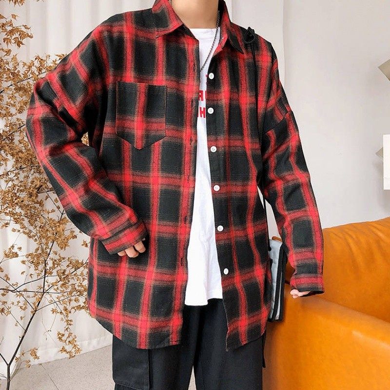 帅气外套韩版上衣男衬衫ins格子潮流长袖春秋季学生宽松百搭休闲,男装,衬衫,淘宝优惠券,粉丝福利购,淘宝优惠卷