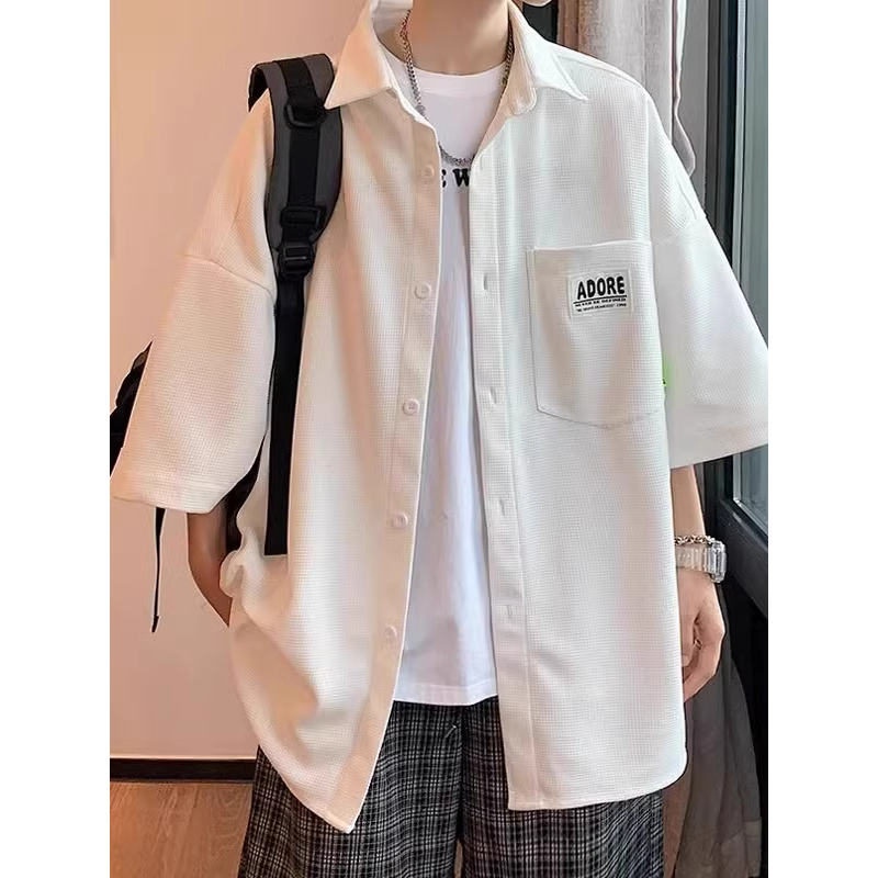 潮牌夏季休闲老钱风短袖三件套穿套装痞帅衬衫一整套搭宽松男男装,男装,时尚套装,淘宝优惠券,粉丝福利购,淘宝优惠卷