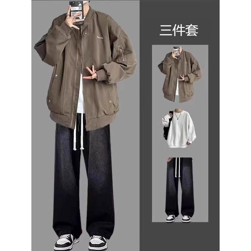 外套套装衣服飞行员搭配春秋潮牌工装宽松上一整套男美式夹克痞帅,男装,时尚套装,淘宝优惠券,粉丝福利购,淘宝优惠卷