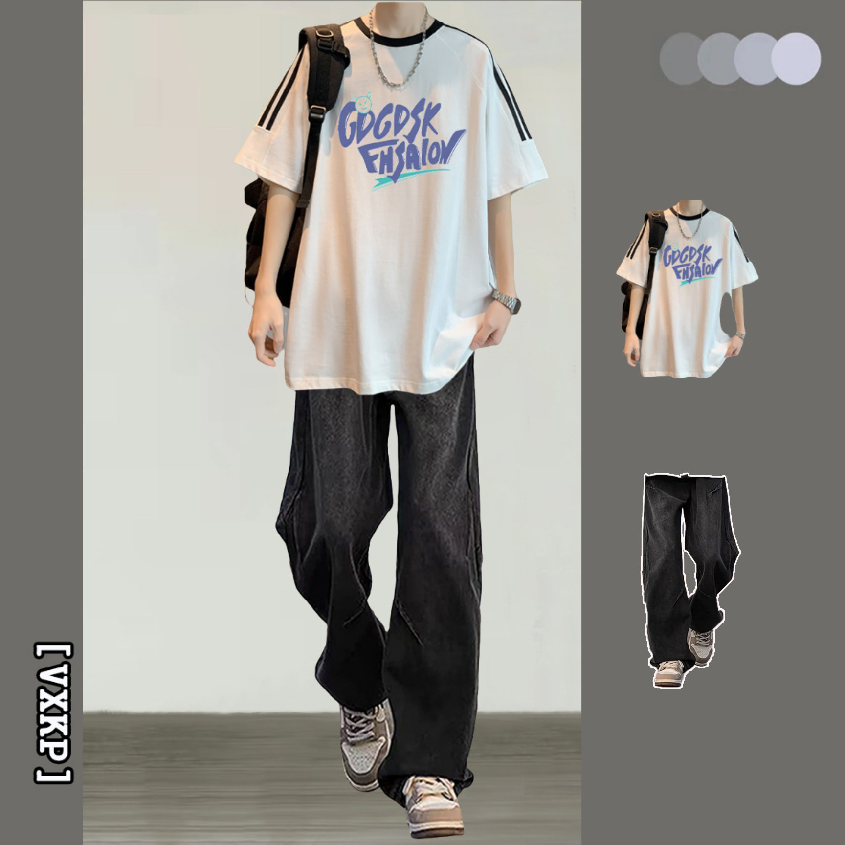 休闲套装痞帅搭配搭短袖薄款牛仔裤夏季男生运动潮流男穿男装一套,男装,休闲运动套装,淘宝优惠券,粉丝福利购,淘宝优惠卷