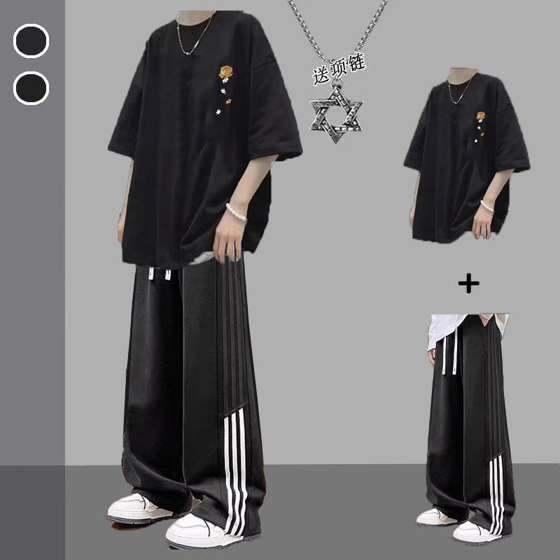 运动套装男男生休闲裤搭配帅气青少年短袖夏季潮流tins一整套恤痞